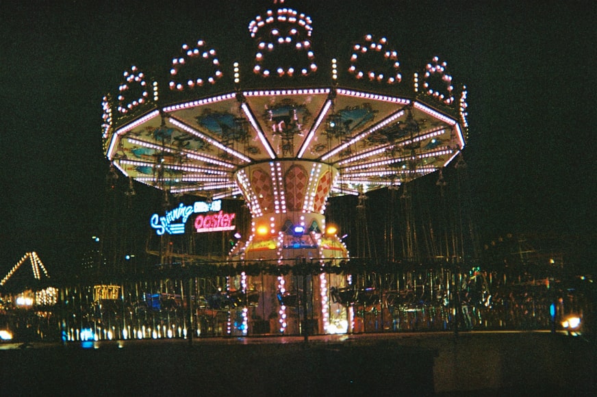a large funfair ride pictured in the centre of a christmas market, clooper, clooper app, christmas markets